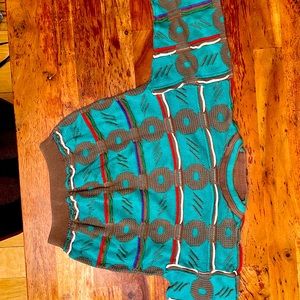 Coogi Australia men’s Large knit long sleeve teal graphic sweater EUC